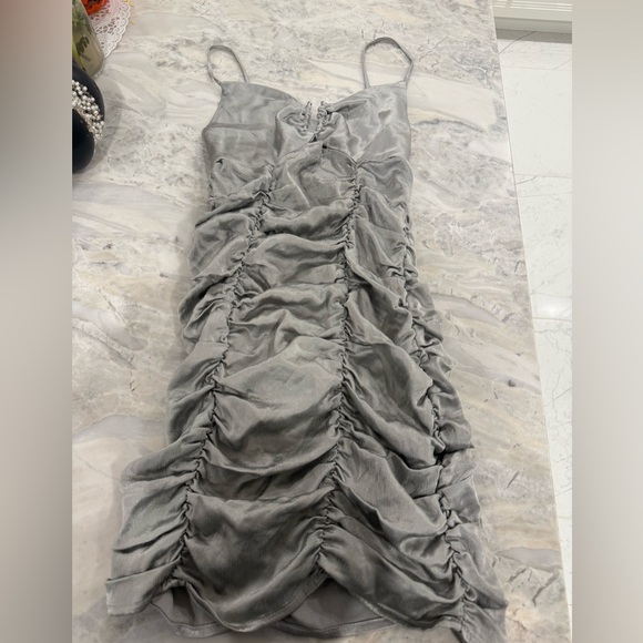 Zara Dresses & Skirts - Zara Gray/ silver Ruched Mini Dress